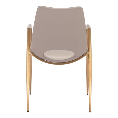 Dining Chairs Set of 2, Beige Faux Leather, Electroplated Gold Legs