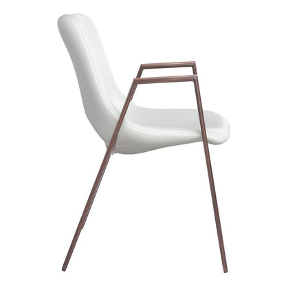 Dining Chairs Set of 2, White Faux Leather, Faux Wood Steel Legs