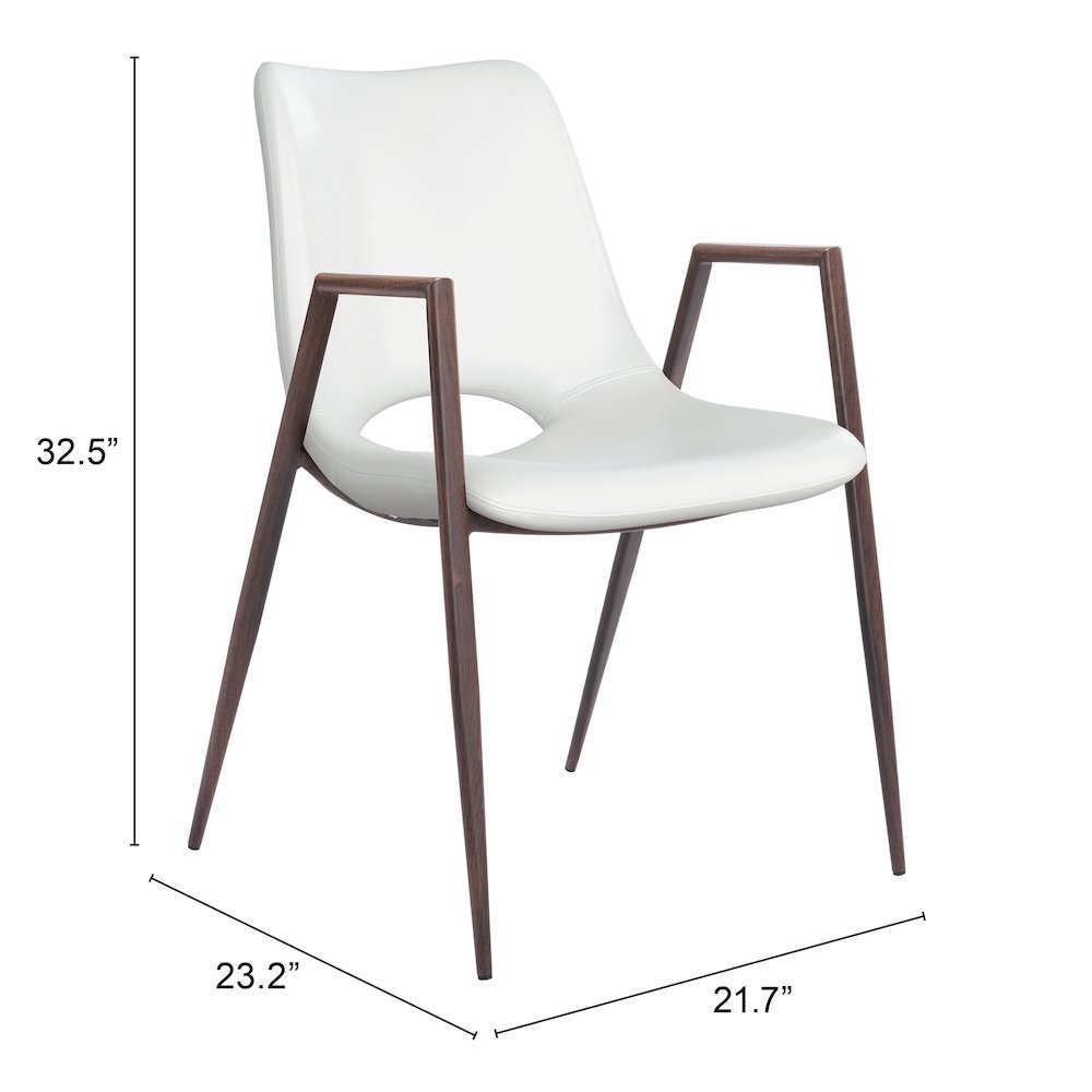 Dining Chairs Set of 2, White Faux Leather, Faux Wood Steel Legs
