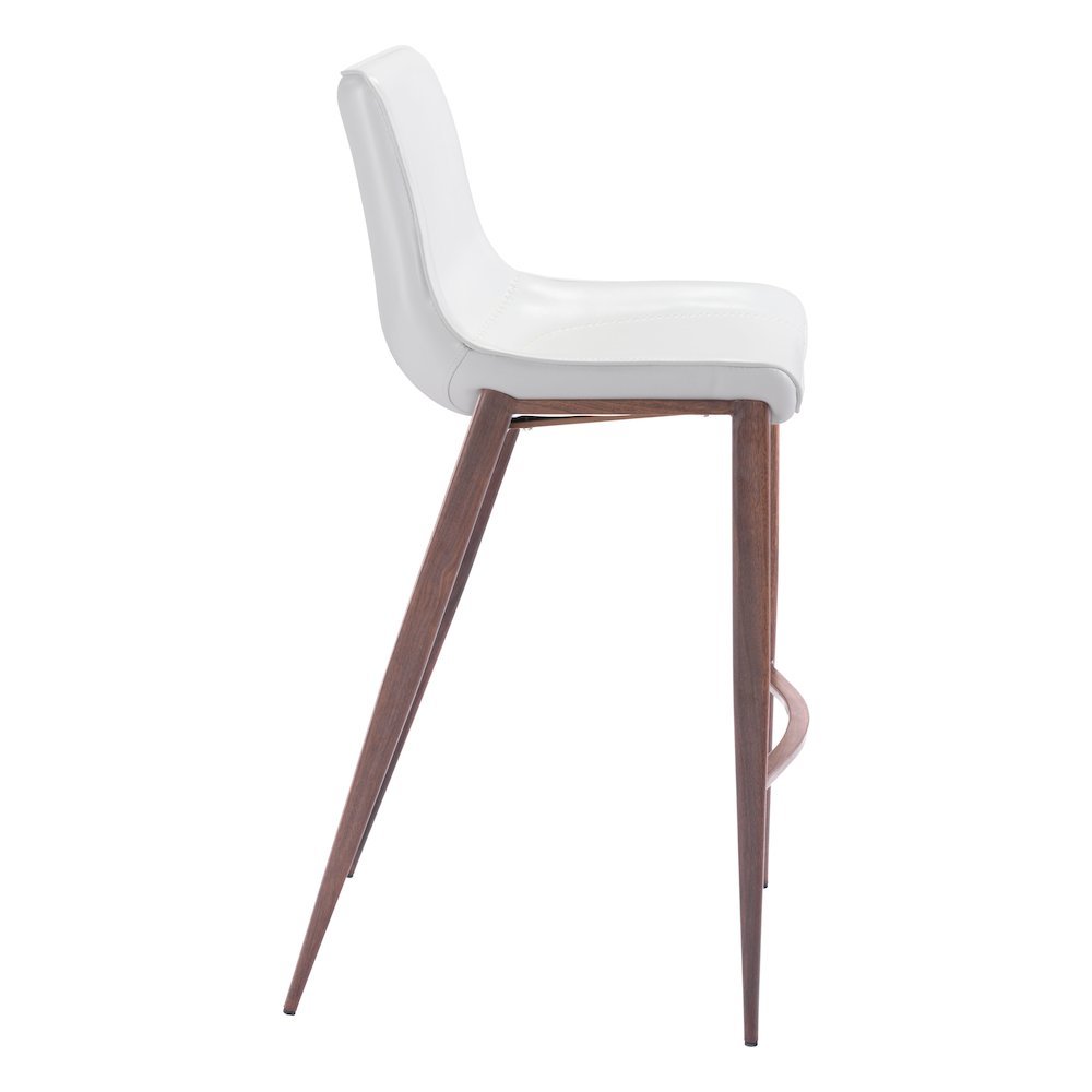 Bar Stools Set of 2, White Faux Leather, Faux Wood Steel Legs