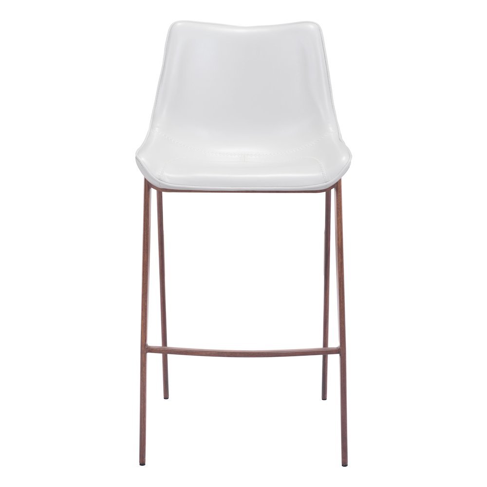 Bar Stools Set of 2, White Faux Leather, Faux Wood Steel Legs