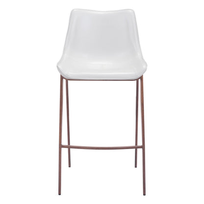 Bar Stools Set of 2, White Faux Leather, Faux Wood Steel Legs