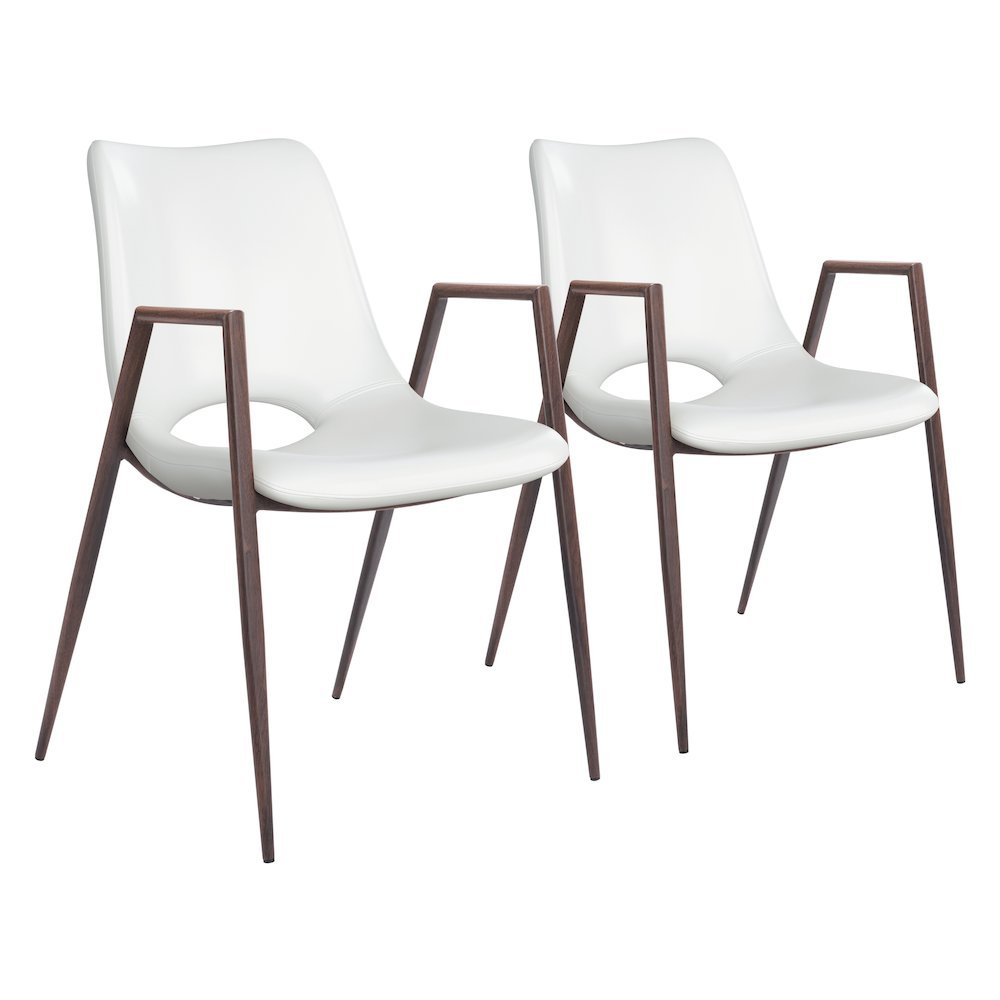 Dining Chairs Set of 2, White Faux Leather, Faux Wood Steel Legs