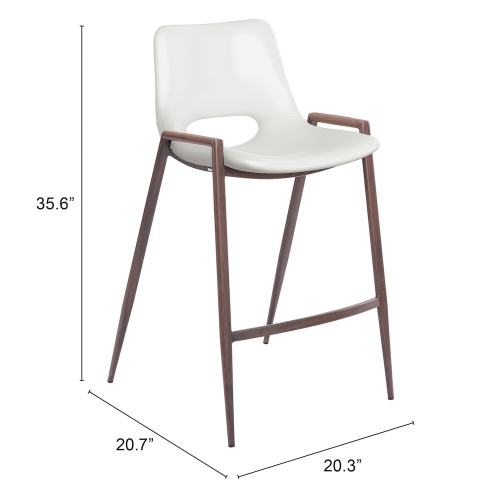 Counter Stools Set of 2, White Faux Leather, Faux Wood Steel Legs