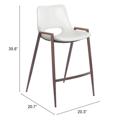 Counter Stools Set of 2, White Faux Leather, Faux Wood Steel Legs