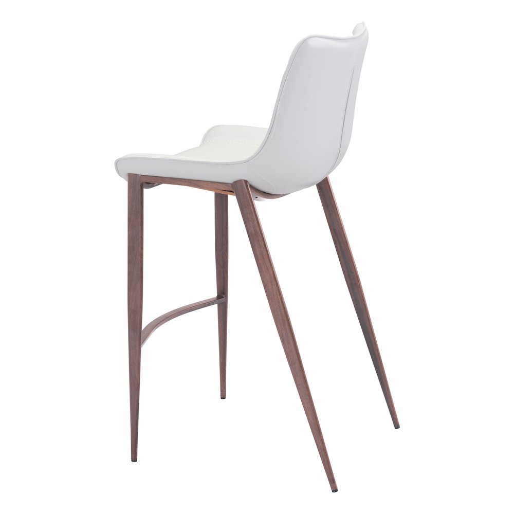 Bar Stools Set of 2, White Faux Leather, Faux Wood Steel Legs