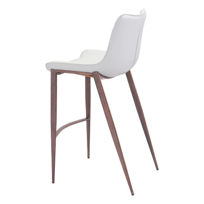Bar Stools Set of 2, White Faux Leather, Faux Wood Steel Legs