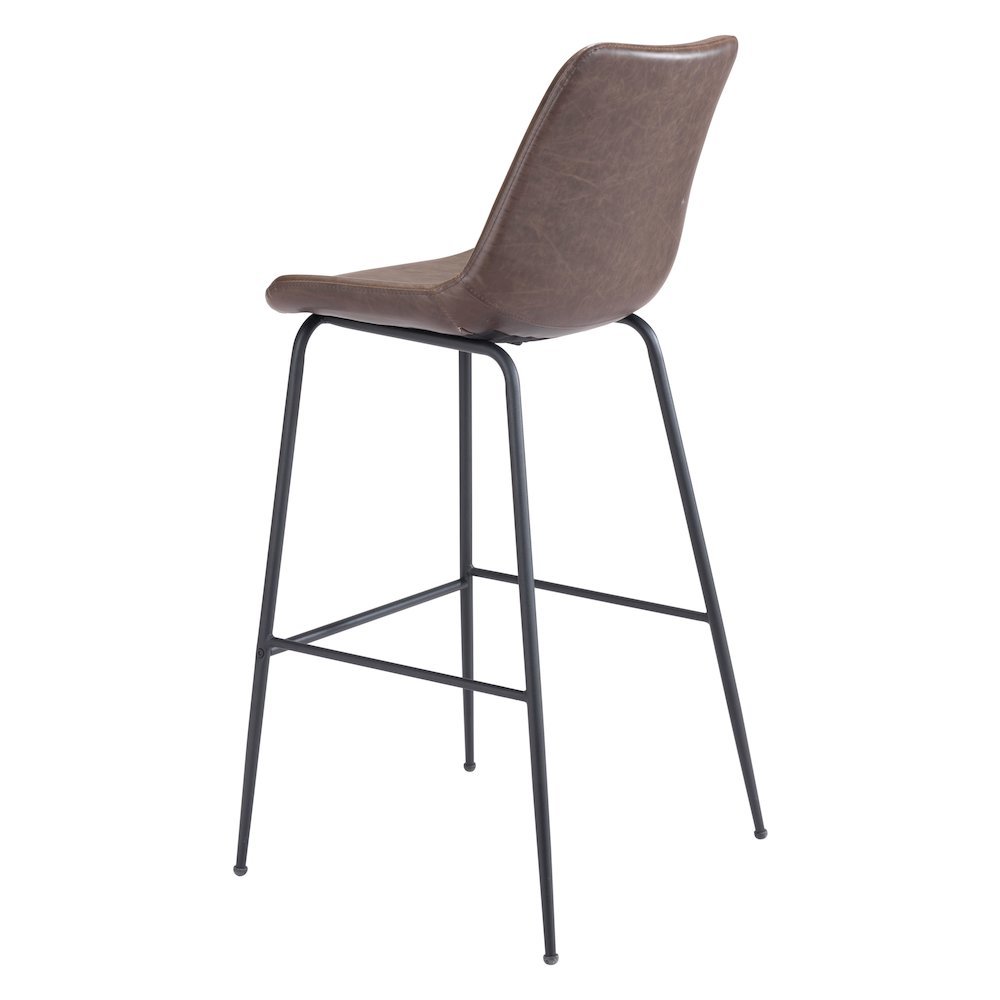 Bar Stool, Brown Faux Leather, Steel Legs, Ergonomic Footrest
