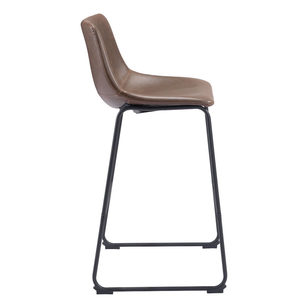 Bar Stools Set of 2, Vintage Espresso Faux Leather, Steel Legs