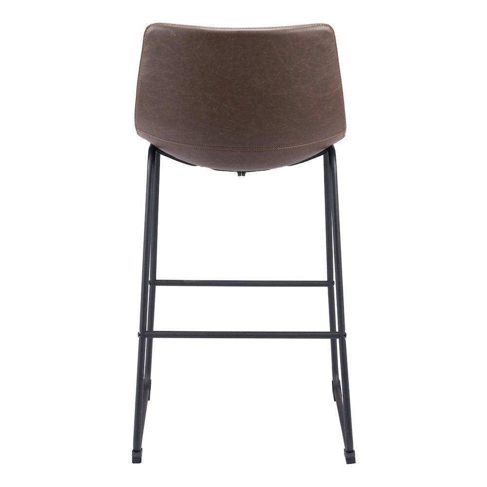 Bar Stools Set of 2, Vintage Espresso Faux Leather, Steel Legs