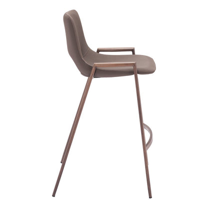 Counter Stools Set of 2, Brown Faux Leather, Faux Wood Steel Legs