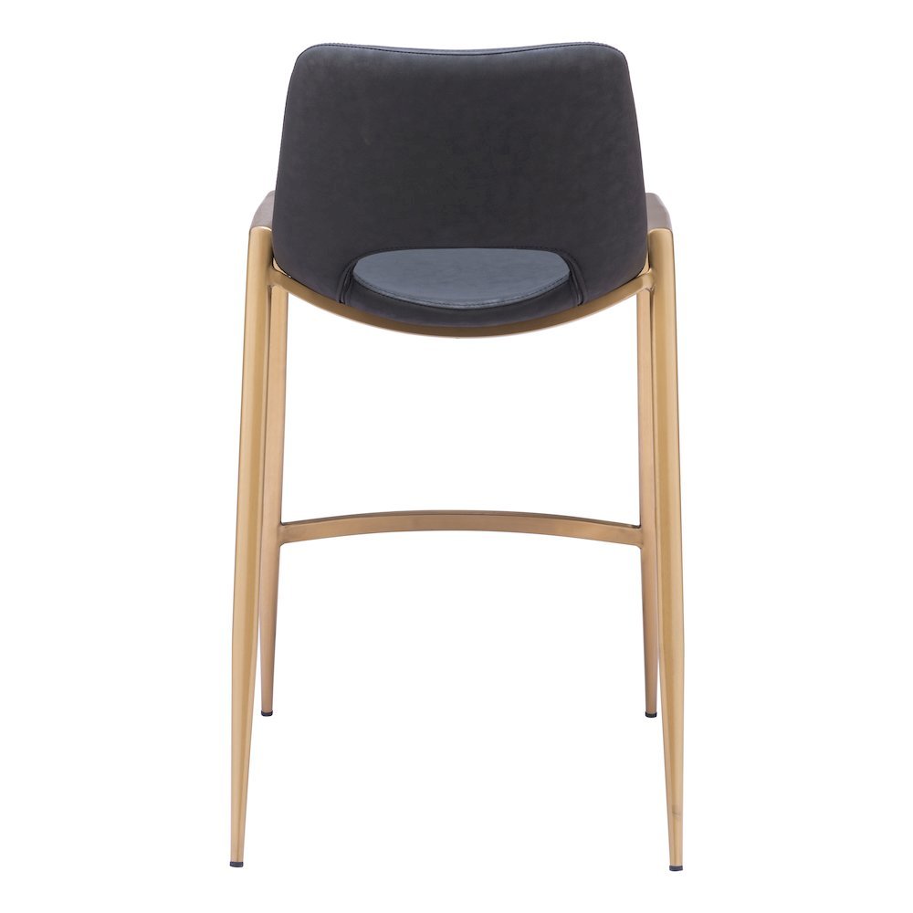 Counter Stools Set of 2, Black Faux Leather, Electroplated Gold Legs