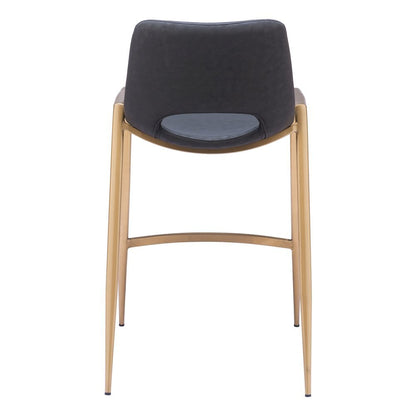 Counter Stools Set of 2, Black Faux Leather, Electroplated Gold Legs