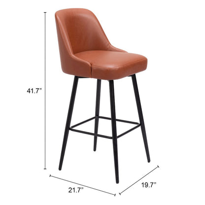 Bar Stool, Brown Faux Leather, Swivel, Self-Centering, Steel Leg