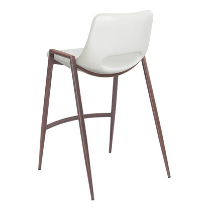 Counter Stools Set of 2, White Faux Leather, Faux Wood Steel Legs