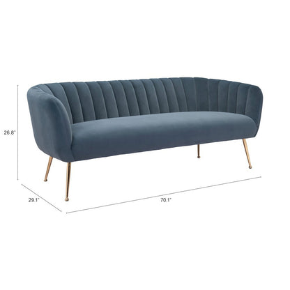 Sofa, Gray Velvet Fabric, 3-Seater, Steel Legs, Armrest Support