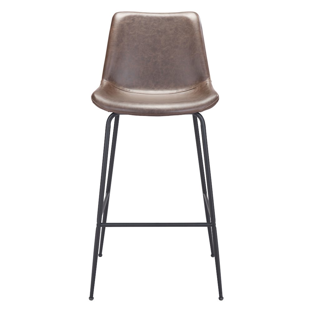 Bar Stool, Brown Faux Leather, Steel Legs, Ergonomic Footrest