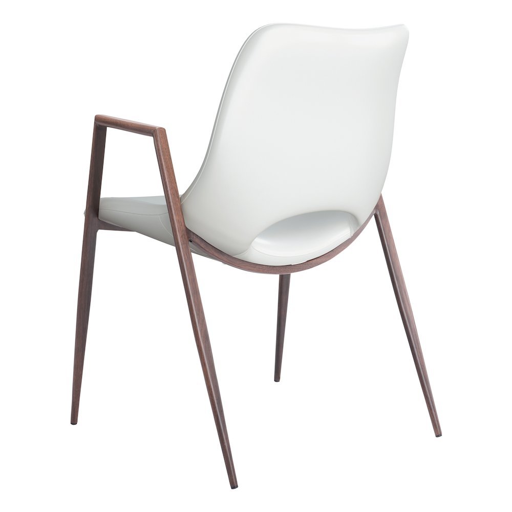 Dining Chairs Set of 2, White Faux Leather, Faux Wood Steel Legs