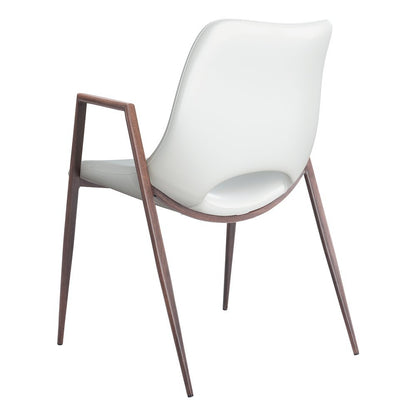 Dining Chairs Set of 2, White Faux Leather, Faux Wood Steel Legs