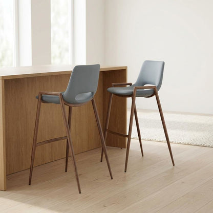 Gray Desi Modern Bar Stool Set of 2 with Plywood Frame and Polyurethane Upholstery