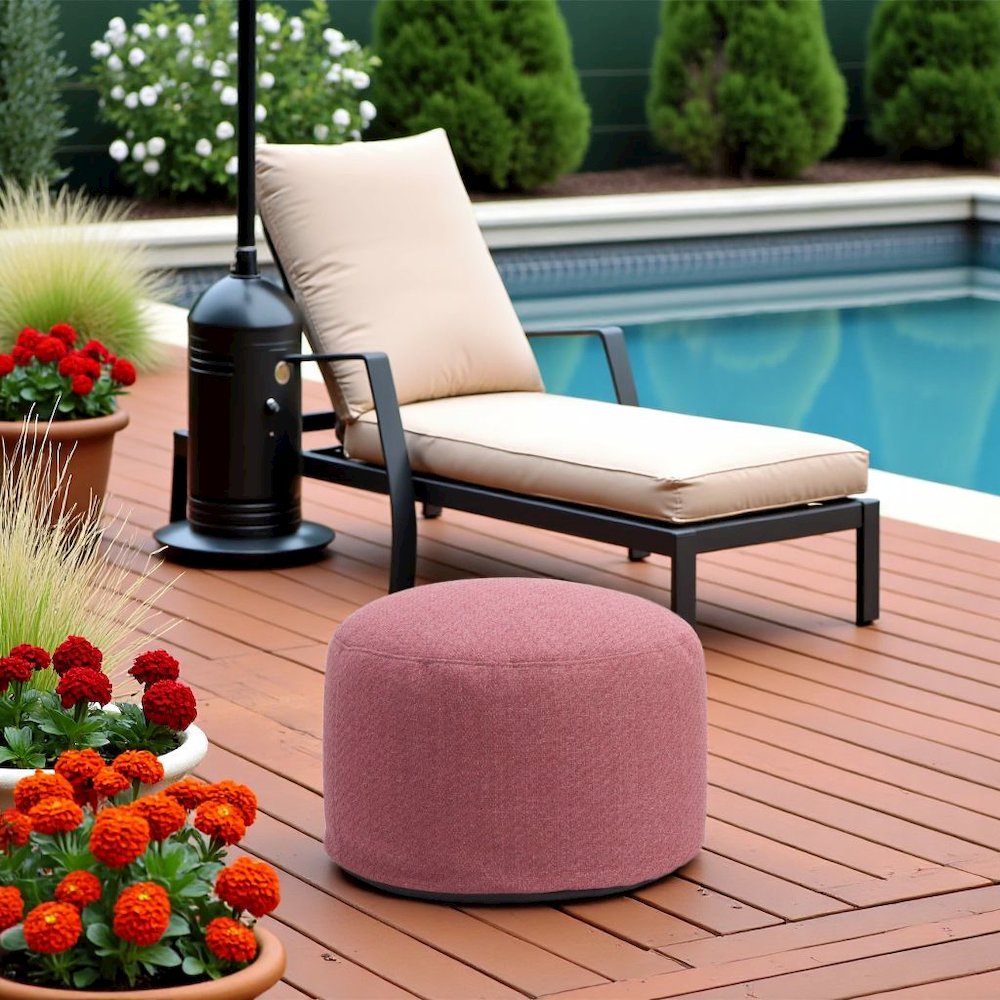 Red Outdoor Pouf Ottoman, Weather-Ready Patio Ottoman for Seating