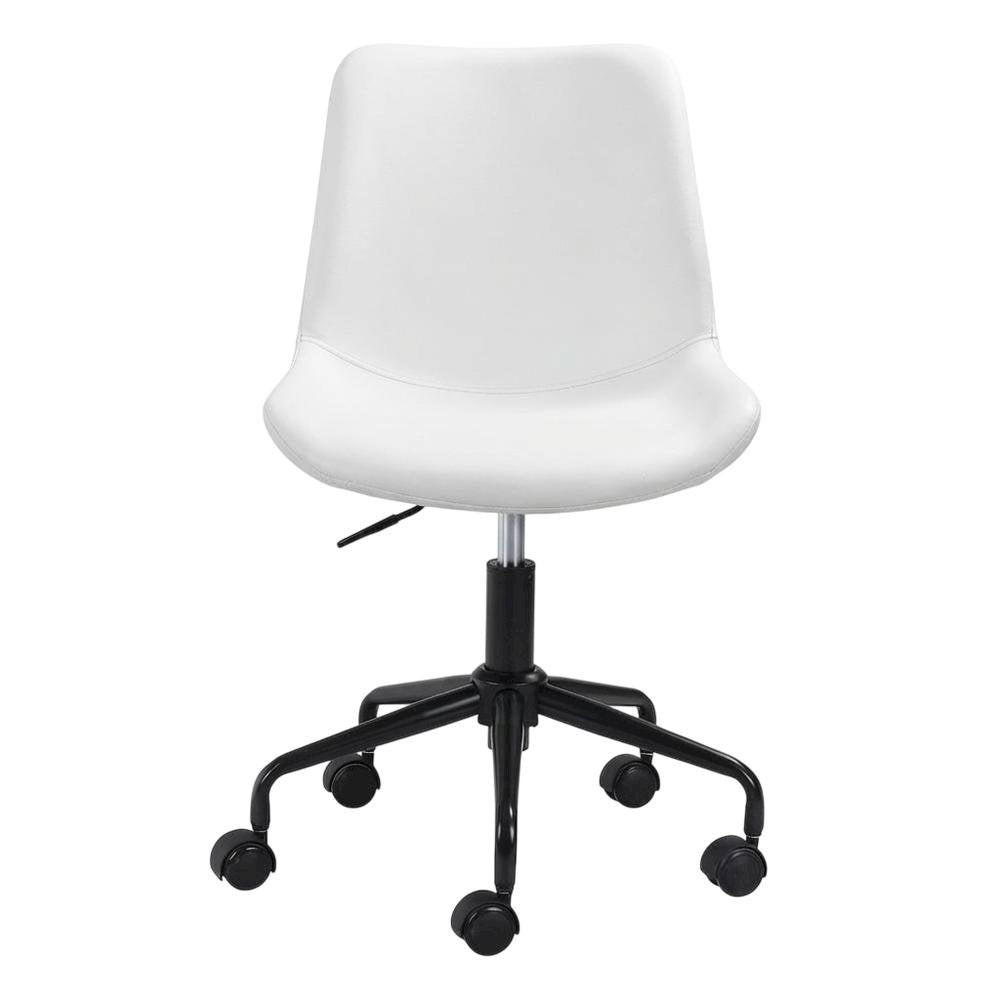 White Mid-Back Office Chair with Plywood Frame and Polyurethane Upholstery