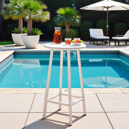 White Small Round Bistro Table, High Top Outdoor Table for Patios