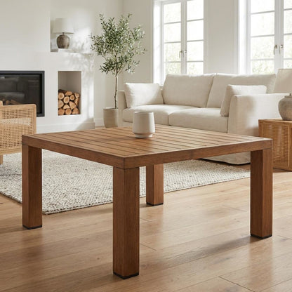 Brown Aluminum Coffee Table with Modern Square Top and Durable Frame