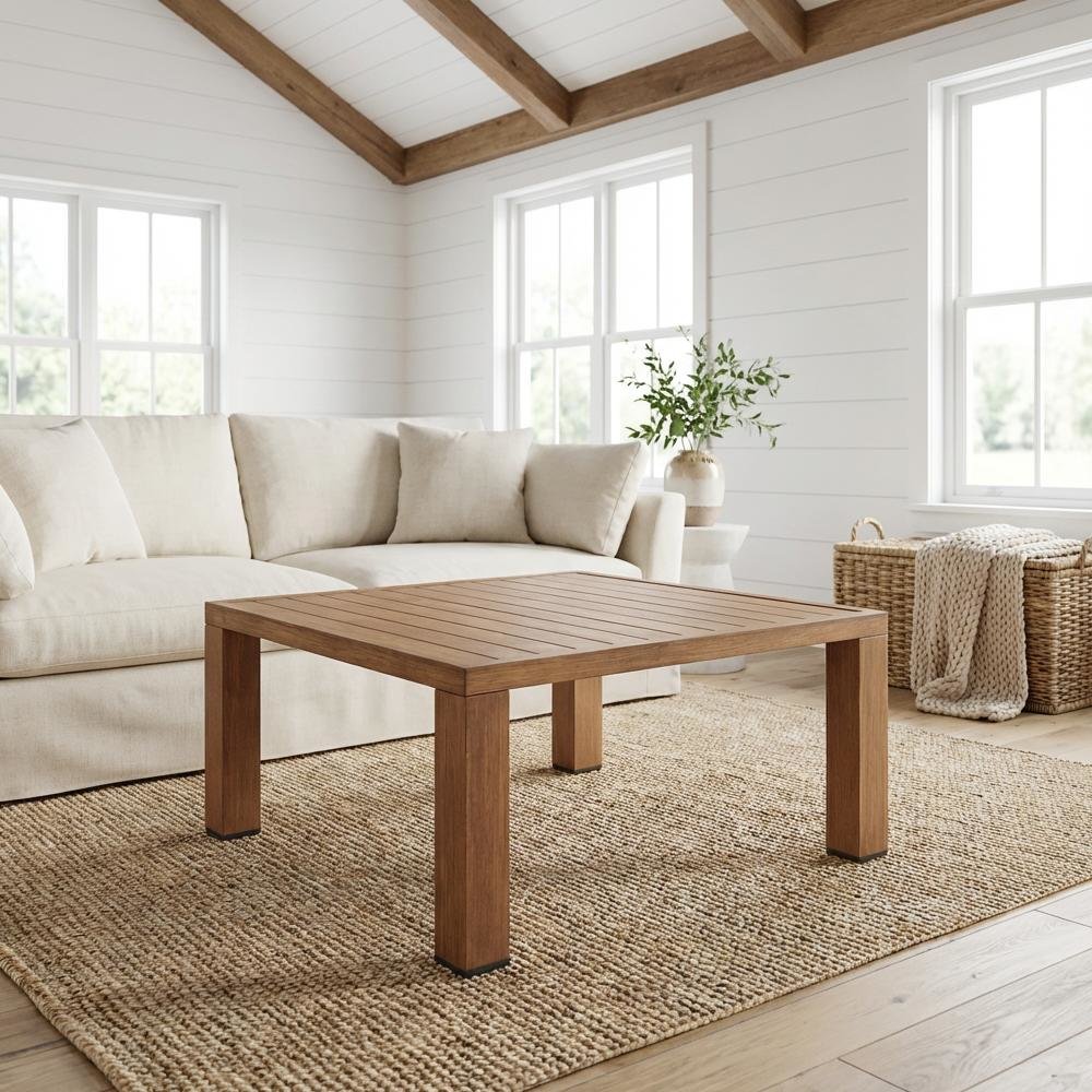 Brown Aluminum Coffee Table with Modern Square Top and Durable Frame