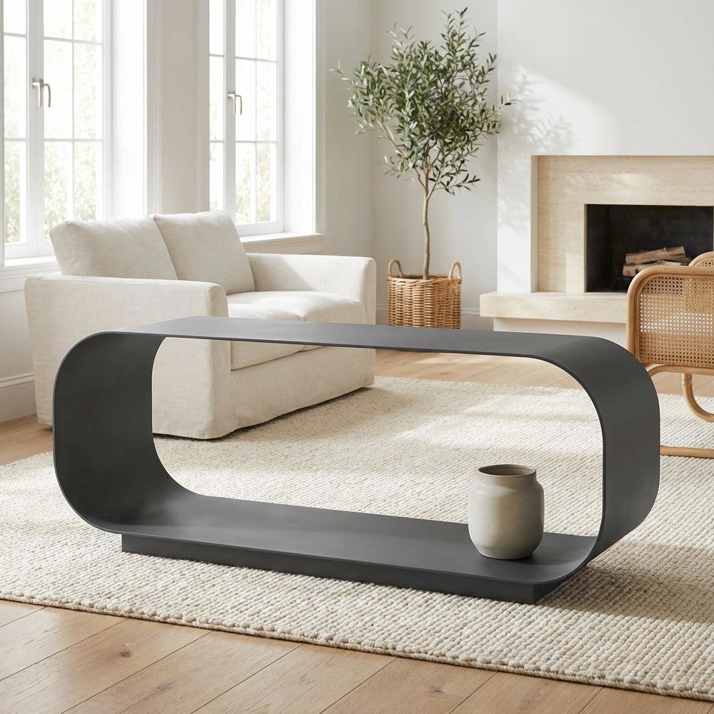 Gray Aluminum Coffee Table with Powder-Coated Frame, Modern Rectangular Design