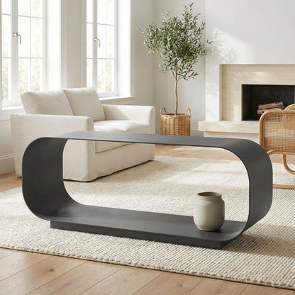 Gray Aluminum Coffee Table with Powder-Coated Frame, Modern Rectangular Design