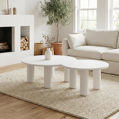White Aluminum Round Coffee Table Set 2-Piece with Modern Design