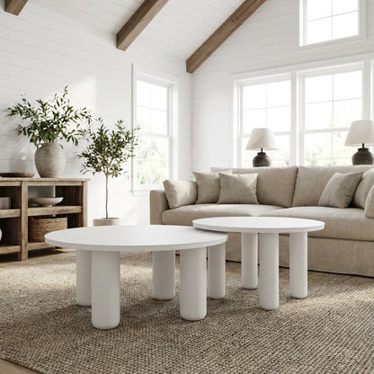 White Aluminum Round Coffee Table Set 2-Piece with Modern Design