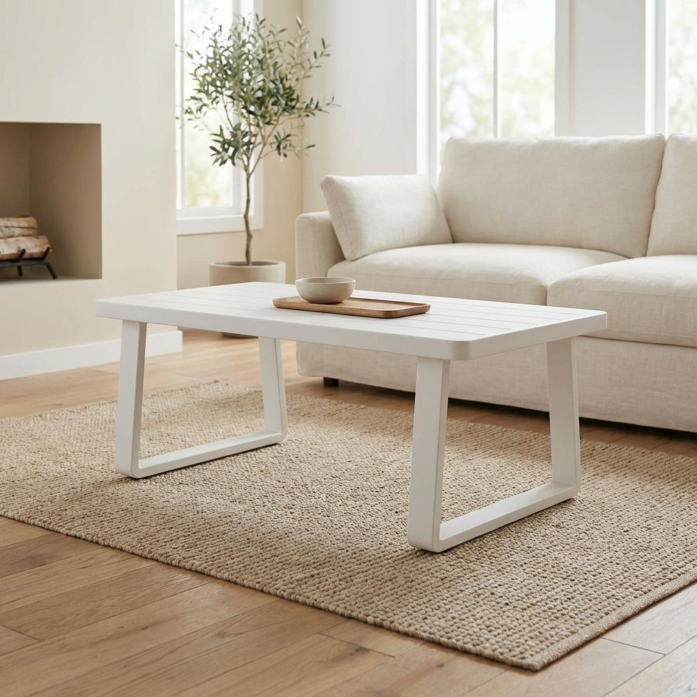 White Aluminum Coffee Table with Modern Rectangle Top and Durable Frame
