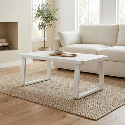 White Aluminum Coffee Table with Modern Rectangle Top and Durable Frame