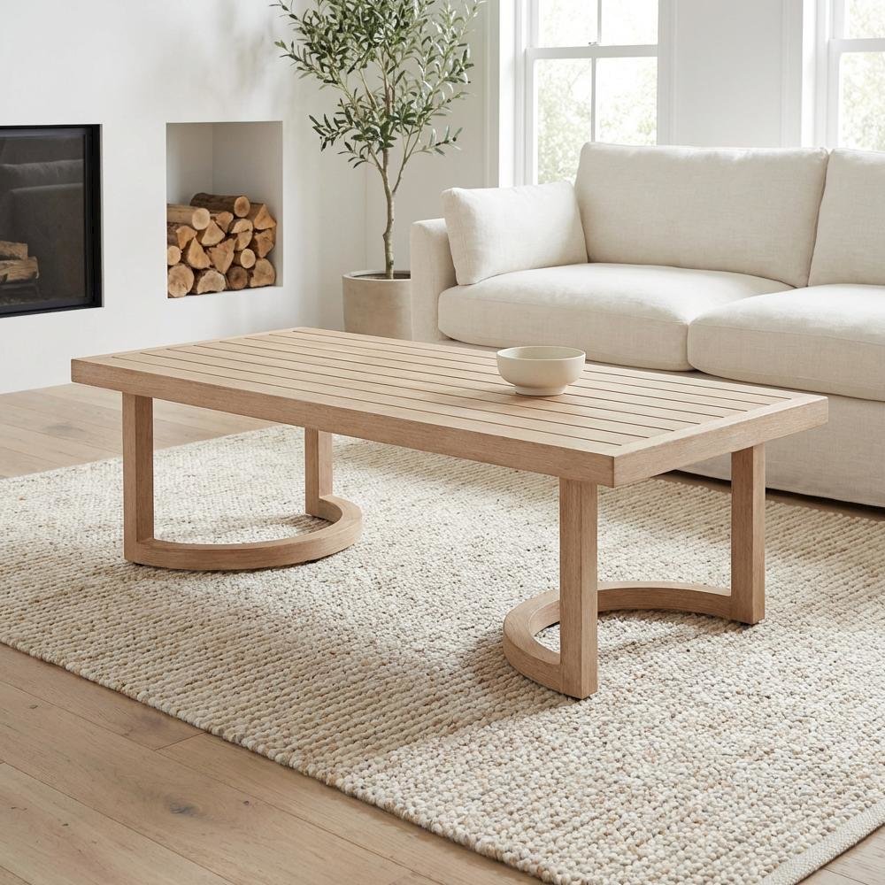 Brown Aluminum Coffee Table with Modern Rectangle Top and Lightweight Design