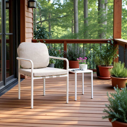 Beige Outdoor Dining Chair, Modern Aluminum Chair for Patio Seating