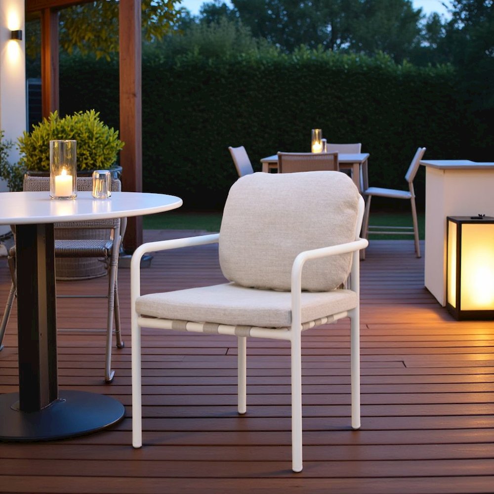 Beige Outdoor Dining Chair, Modern Aluminum Chair for Patio Seating