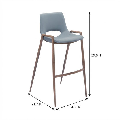 Gray Desi Modern Bar Stool Set of 2 with Plywood Frame and Polyurethane Upholstery