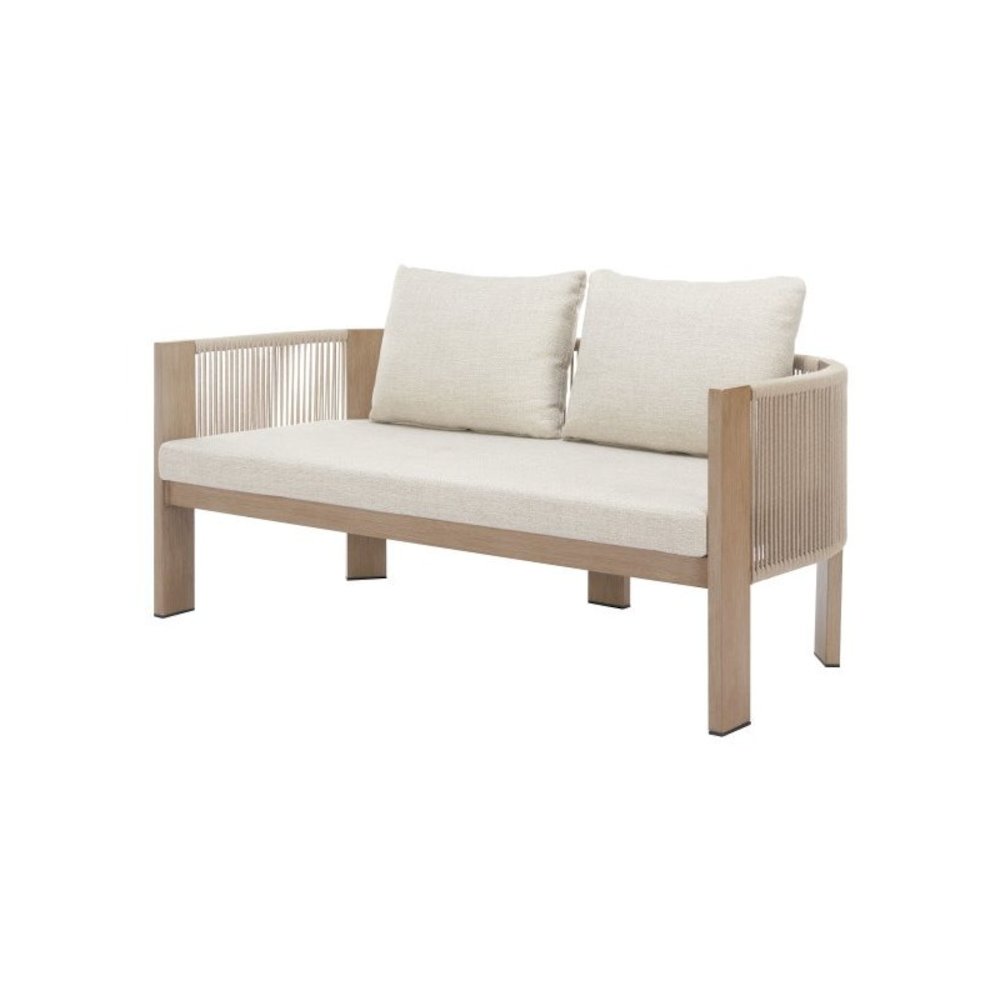 Beige Outdoor Sofa for Patios With Cushions, Aluminum Frame, 2-Seat Design
