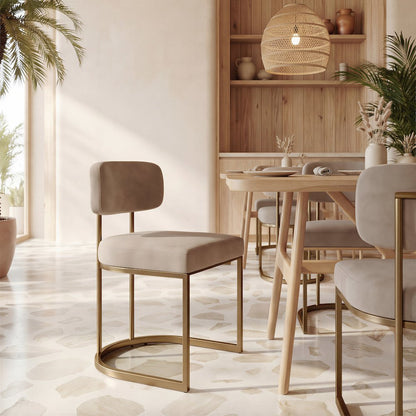 Velar Dining Chair (Set of 2) Beige & Bronze
