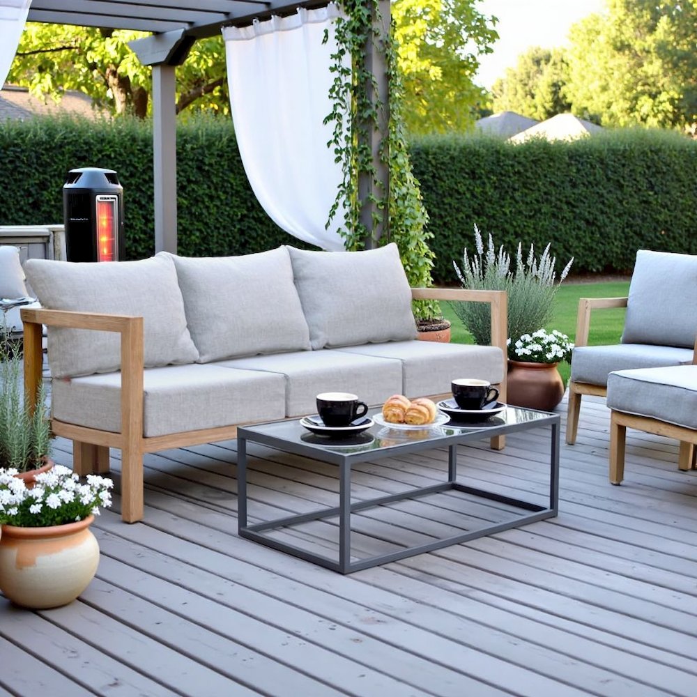 Gray Patio Couch, Outdoor Sofa With Aluminum Frame and 3-Seat Cushion Design