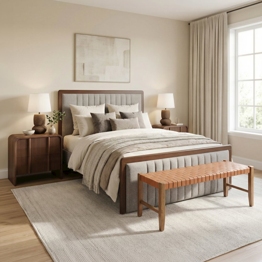 Somune Queen Bed Gray & Walnut