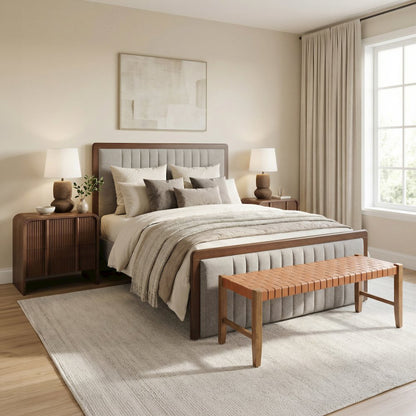 Somune Queen Bed Gray & Walnut
