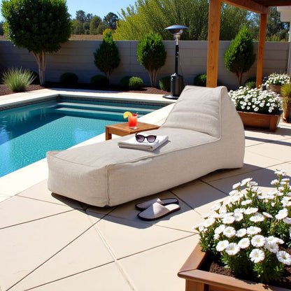 Beige Outdoor Bean Bag Chair Lounger, Modern Waterproof Patio Seat