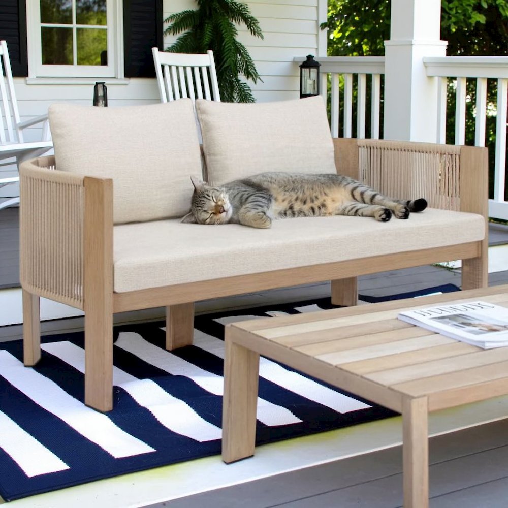 Beige Outdoor Sofa for Patios With Cushions, Aluminum Frame, 2-Seat Design