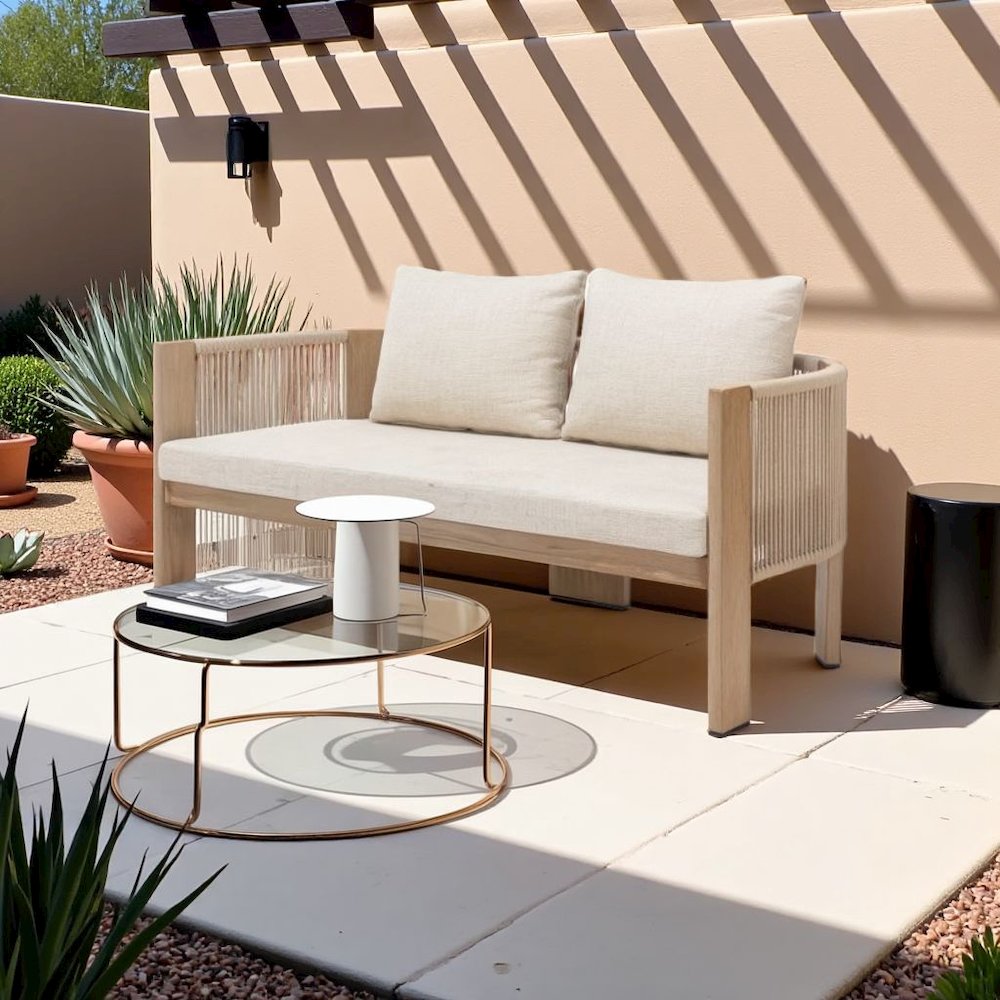 Beige Outdoor Sofa for Patios With Cushions, Aluminum Frame, 2-Seat Design