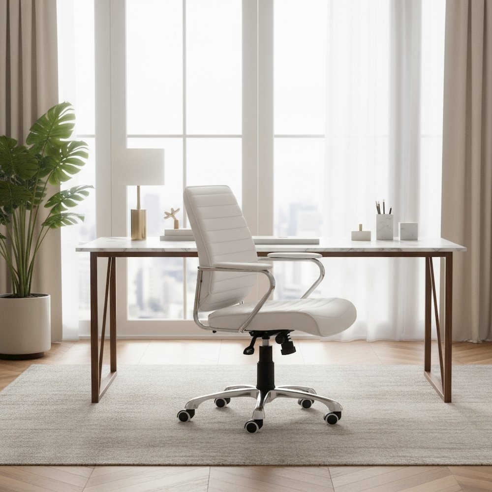 Low Back Office Chair, White, Tufted, Tilt Function, Swivel