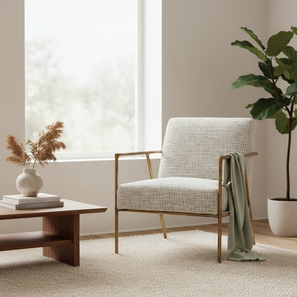 Accent Chair, Beige Frost Fabric, Forged Steel Legs