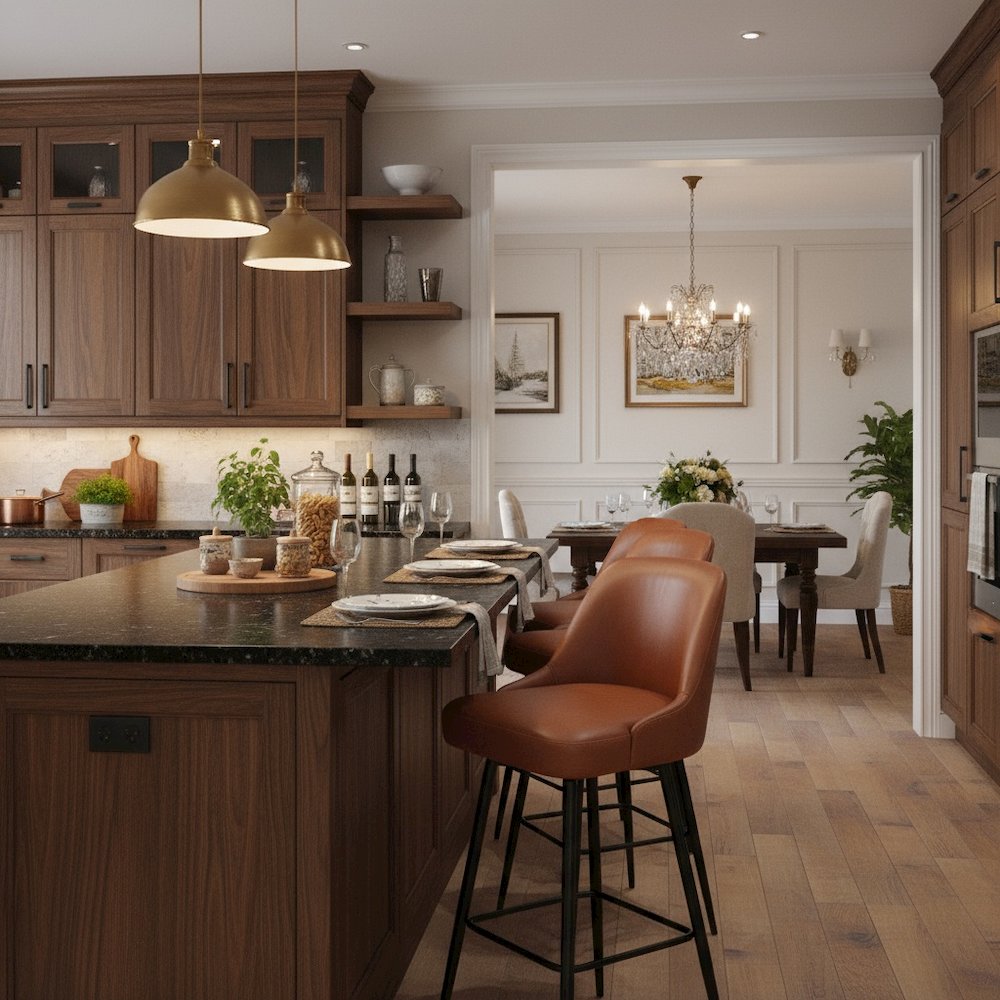 Bar Stool, Brown Faux Leather, Swivel, Self-Centering, Steel Leg